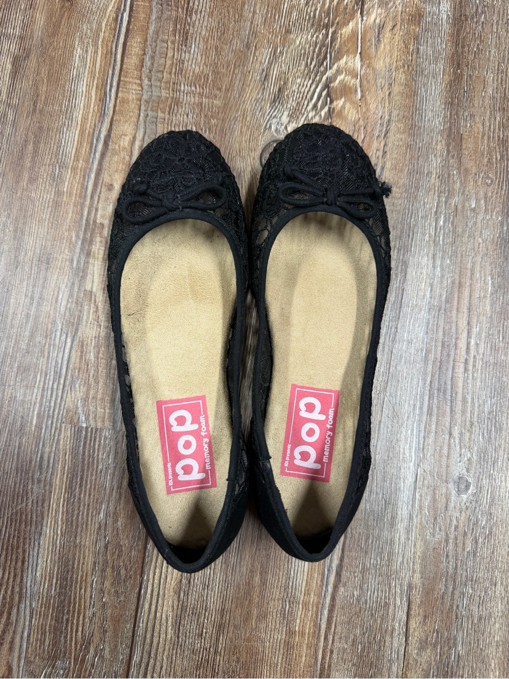 Y2k Black lace ballet flats with bow detail